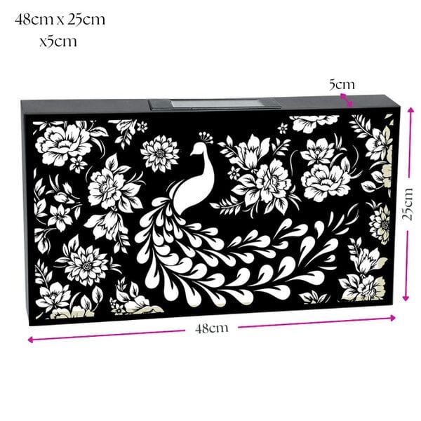 EDH Door Hardware Landscape Solar Wall Panel with Peacock – Outdoor Metal Wall Art with Warm LED Light Weatherproof Garden & Patio Décor Peacock Panel