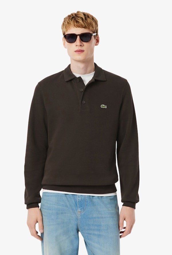 Lacoste Ribbed Cotton Polo Collar Sweatshirt