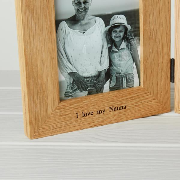 MijMoj Design Personalised Solid Oak Hinged Double Picture Frame - For 6x4" or 7x5" Photos