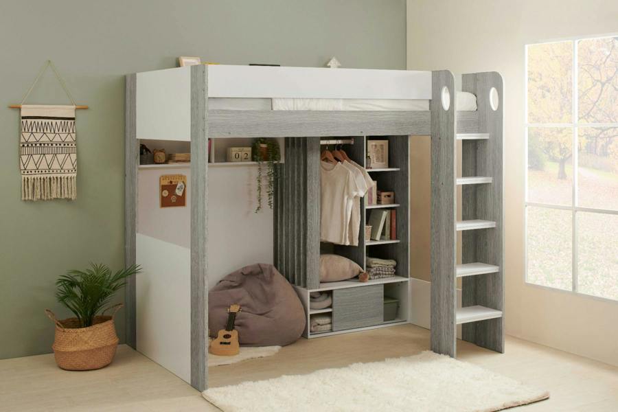Hampton High Sleeper with Wardrobe White