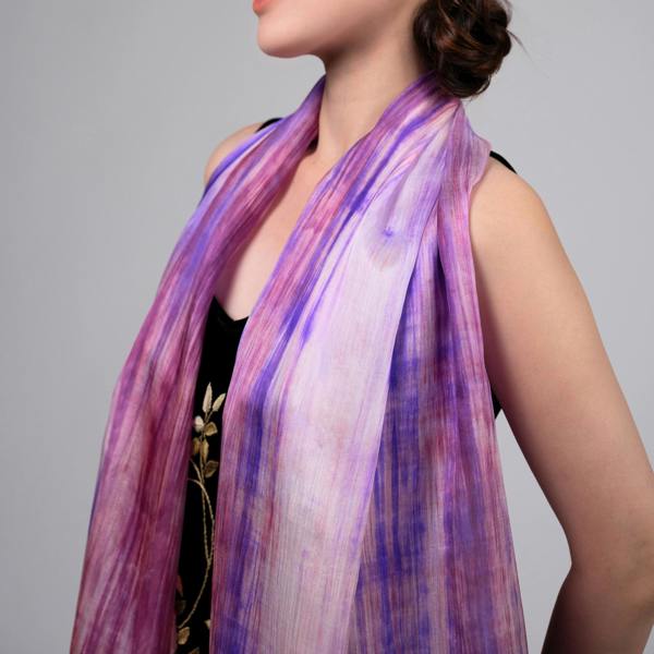 Purple & Pink Brushstroke Silk Scarf – Hand-Dyed Mulberry Silk, Evening Wrap & Gift