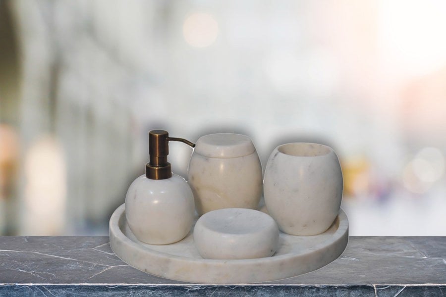Artisan Furniture Set of 5 White Marble Bathroom Set