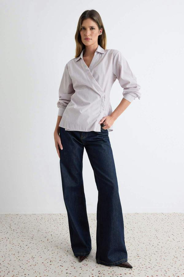 WOVCOR Asymmetric Button Detail Regular Fit Long Sleeve Shirt