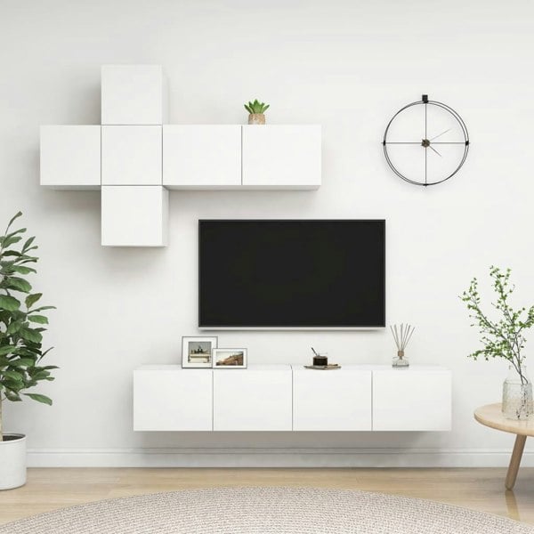 Berkfield 7 Piece TV Cabinet Set White Engineered Wood