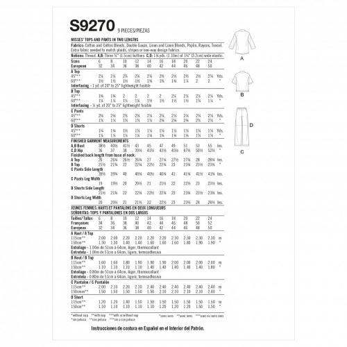 Simplicity Sewing Pattern 9270, Tops, Trousers for Women, H5 (6-8-10-12-14) - Intermediate