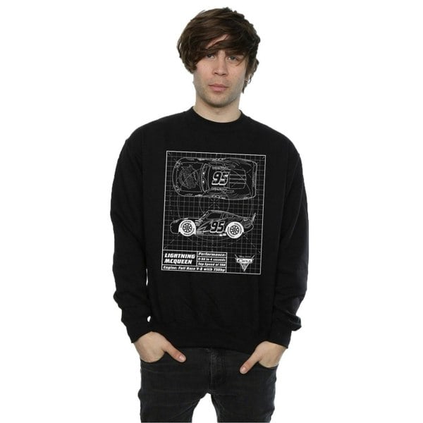 Disney Mens Cars Lightning McQueen Blueprint Sweatshirt - Black