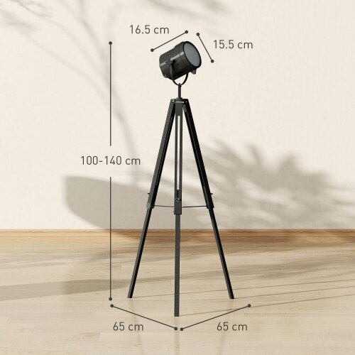 Wyld Haus Suta Wood And Metal Black Tripod Searchlight Floor Lamp Adjustable Head