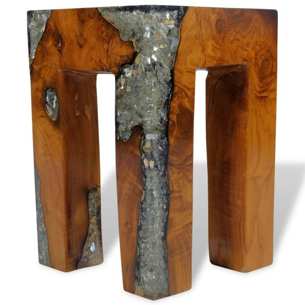 Berkfield Stool Solid Teak Wood and Resin