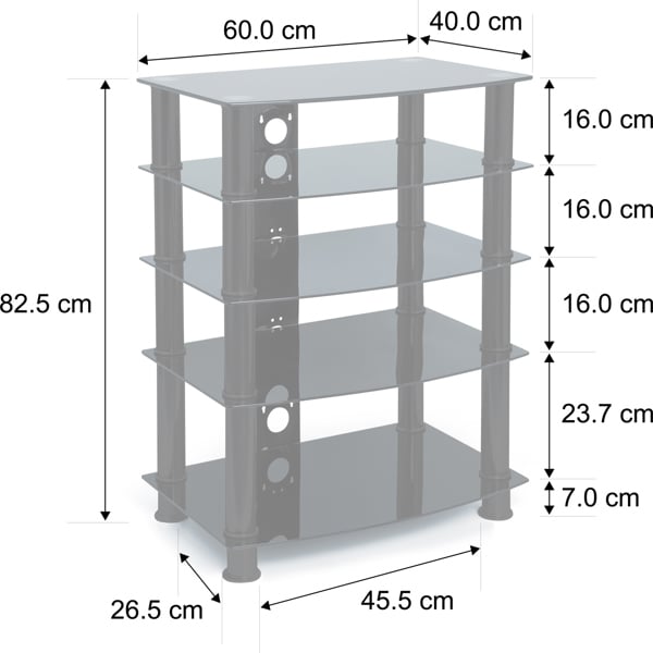 Homeology Galago 5-Shelf Premium Black Glass with Silver Legs AV Rack