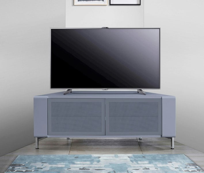 MDA Designs CORVUS Corner-Friendly Grey BeamThru Glass Doors with Grey Profiles Contemporary Cabinet for Flat Screen TVs up to 50"