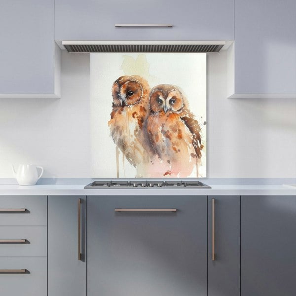 Warren Reed - Designer Loving Tawny Owls Watercolour Kitchen Splashback