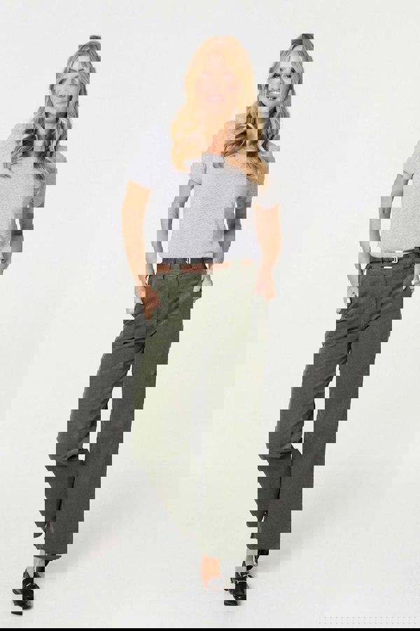 Green | Faux Leather Belt Corduroy Trousers
