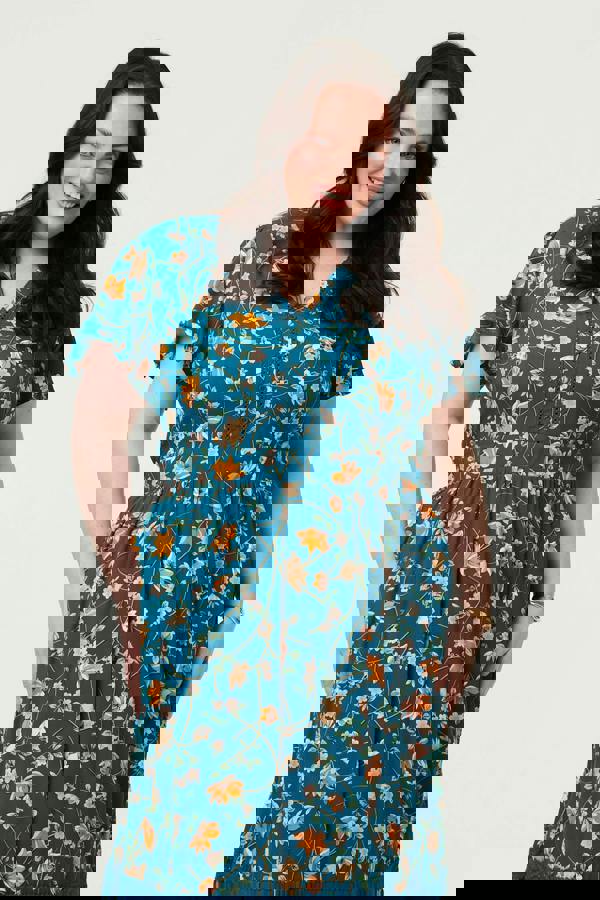 Teal | Curve Floral Lace Short Sleeve Midi Dress