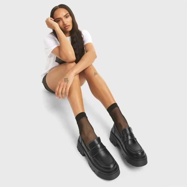 Lamoda Monday Black PU Chunky Platform Creeper Boots Trendy Stylish Footwear