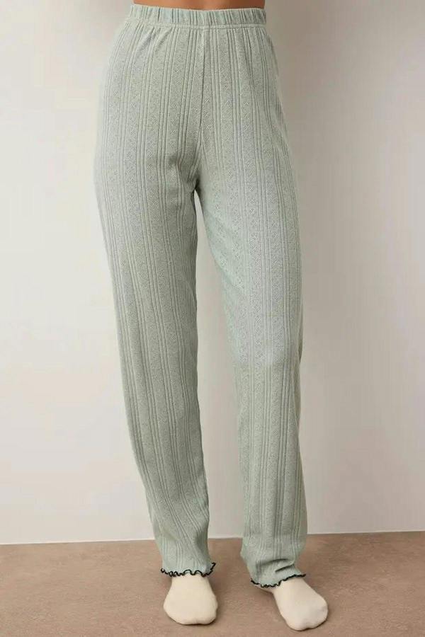 WOVCOR 2-Piece Cardigan-Style Ribbed Baby Overlock Knitted Pajama Set