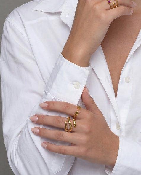Elk & Bloom Double Star Dainty 14K Gold Ring