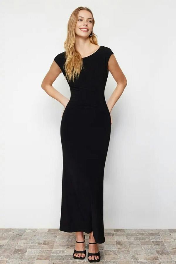 WOVCOR Backless Fitted Maxi Stretch Knit Pencil Dress