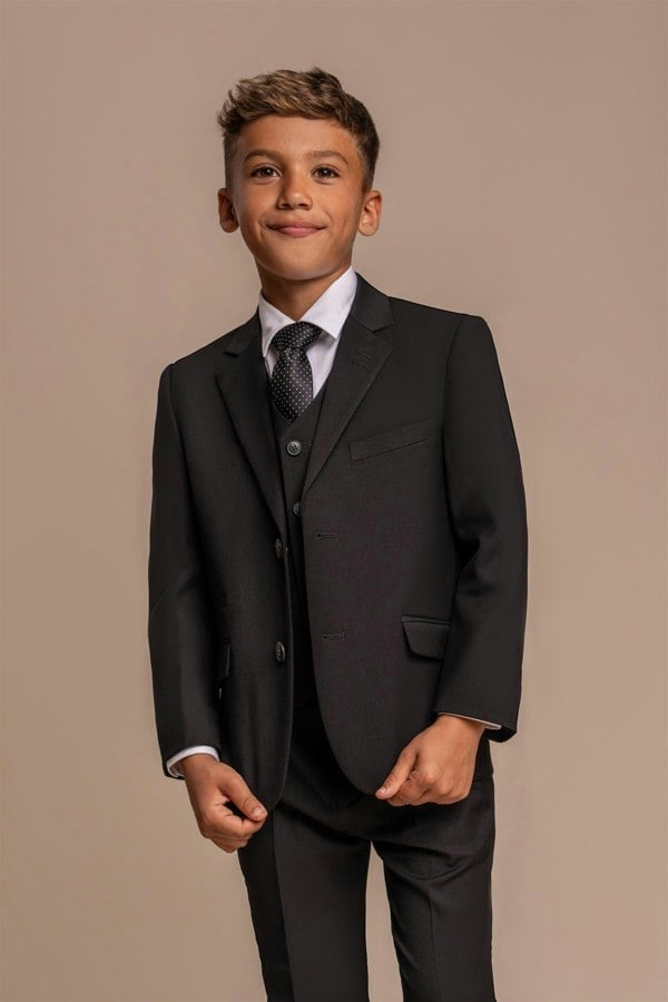 Boys Marco Black Three Piece Suit Front