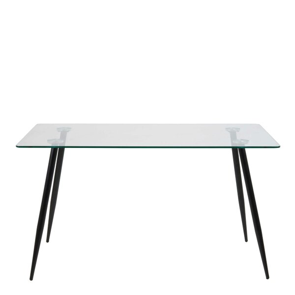 Wyld Haus Venice 6 Seater Rectangular Tempered Glass Dining Table  Black Steel Legs