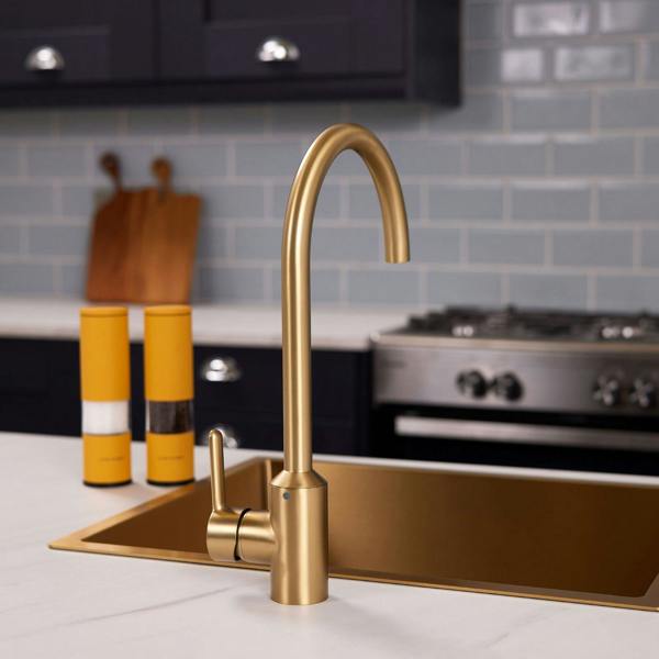 Flode Bryne | Single Lever Kitchen Sink Mixer Tap with Swivel Spout | Brushed Brass Finish