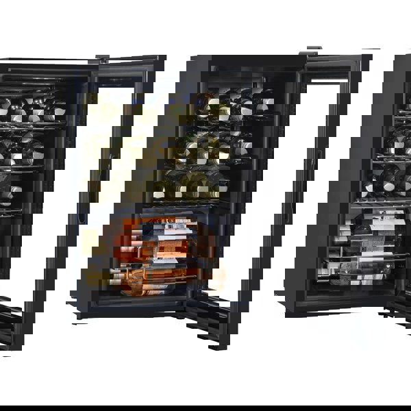 16 Bottle Freestanding Wine Cooler Fridge & Metal Shelves - LED BLACK & GLASS - LoopsDirect