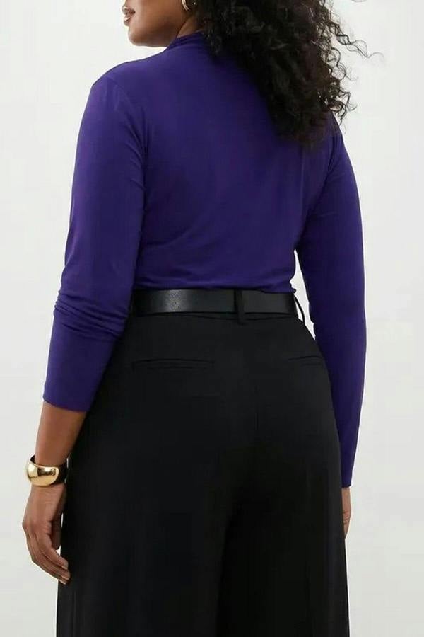 WOVCOR Gathered Detail Long Sleeve Knitted Plus Size Blouse