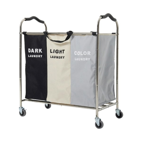 Living and Home 240L 3-Section Laundry Basket Detachable Metal Frames with Wheels