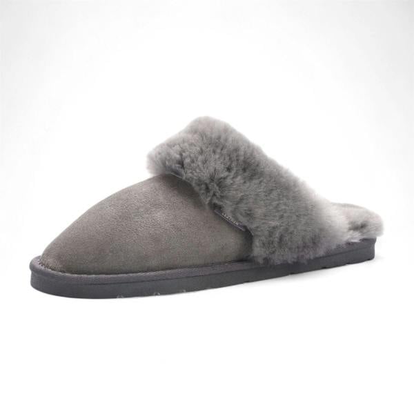 Infinity Leather Women's Genuine Sheepskin Grey Suede Mule Winter Slippers - Luna