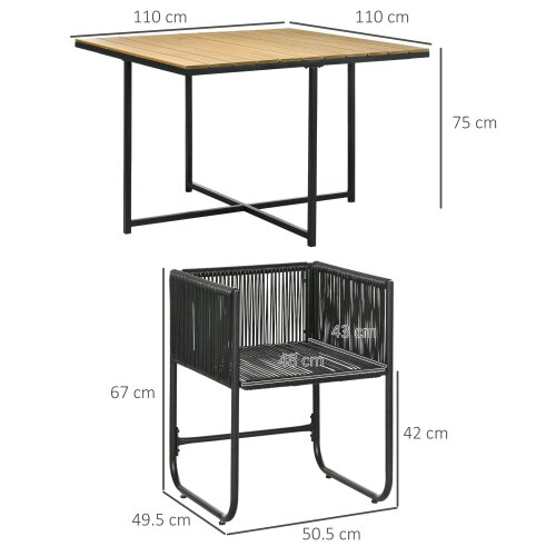Wyld Haus Lilere Rattan Black 4 Seater Cube Garden Dining Set With Cushions And Rectangular Wood Grain Table