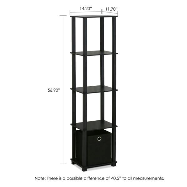 WALPLUS Minimalist TNT No Tools 5-Tier Display Decorative Shelf with One Bin, Black for Home Office - SKU 15120BKBK