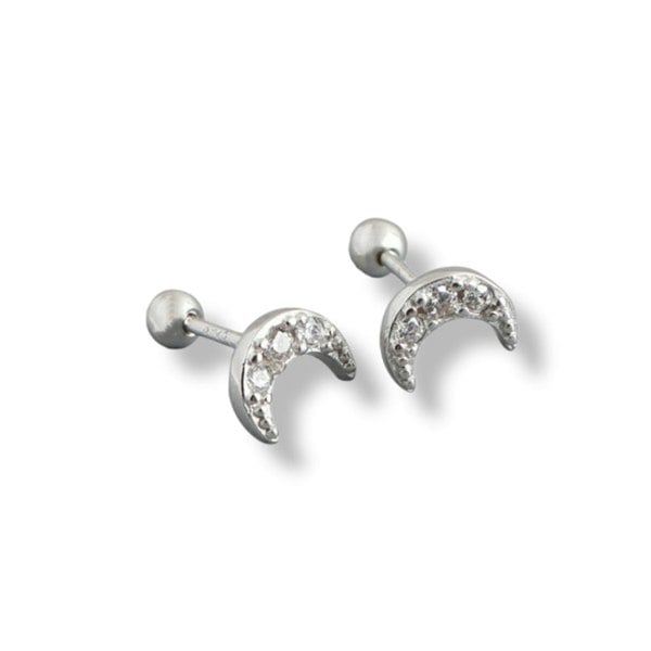 Gold Trip Crystal Moon Barbell Earrings