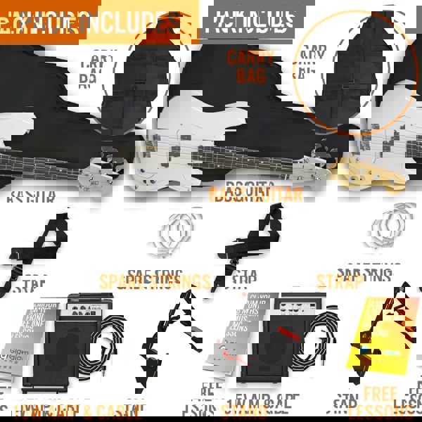 3rd Avenue Rocket Series Electric Bass Guitar Pack Bass Guitars#colour_White