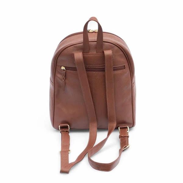 Back view of Tan backpack on a white background