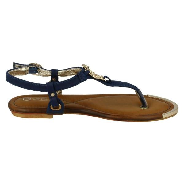 Spot On Ladies Spot On Flat Toe Post Sandal With Snake Trim