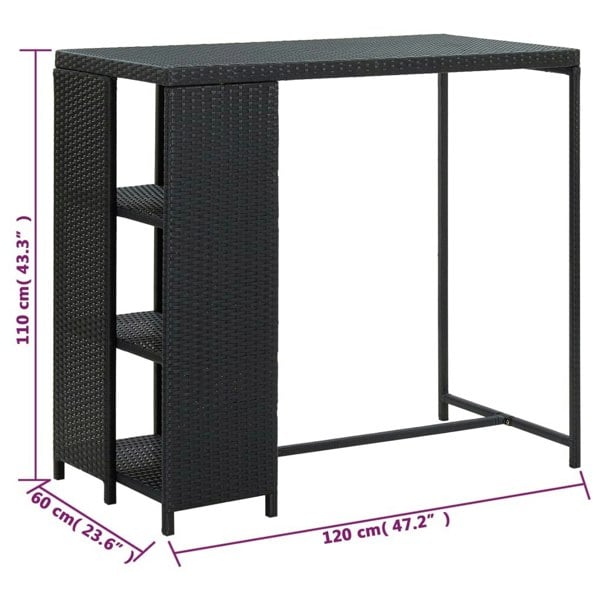 Berkfield Bar Table with Storage Rack Black 120x60x110 cm Poly Rattan