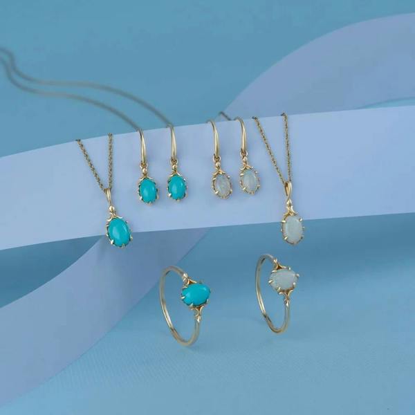 Gemondo Classic Oval Turquoise Drop Earrings in 9ct Yellow Gold