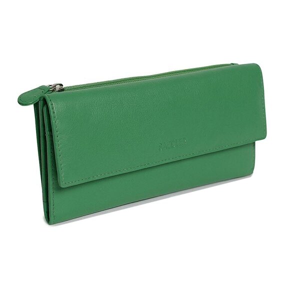 SADDLER CLAIRE Long Leather Trifold Purse - 18 Card Slots, Dual Zip Pockets, and Note Sections - RFID Protected - Jelly Bean