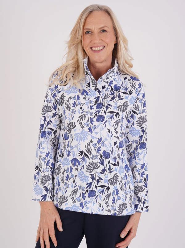 TIGI French Terry Floral Funnel Neck Top