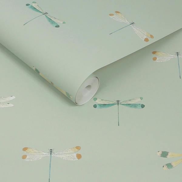 Sophie Allport Watercolour Dragonfly Pale Sprig Wallpaper
