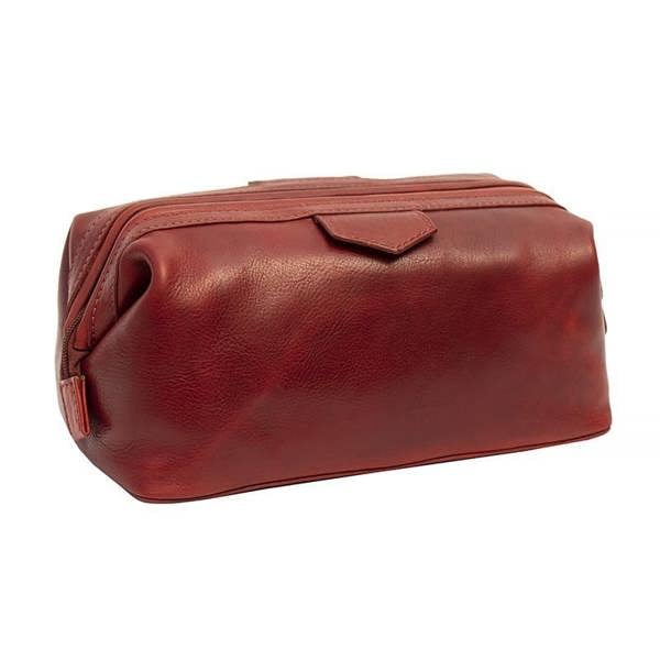 Bordeux leather toiletry bag on a white background