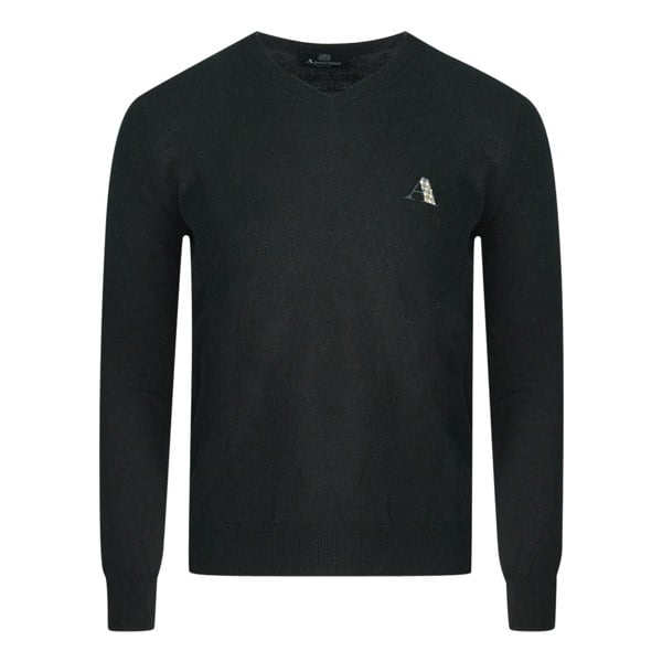 Aquascutum Check A Logo Black V-Neck Jumper - Nova Clothing