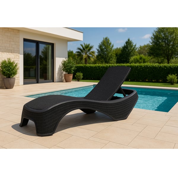 Centurion Supports MALDIVES Black Outdoor High-End PU Rattan Adjustable Sun Lounger-Fully Assembled
