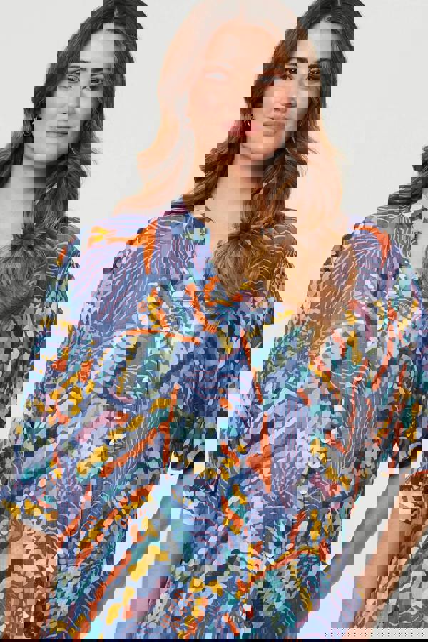 Blue | Printed 3/4 Sleeve Relaxed Shirt