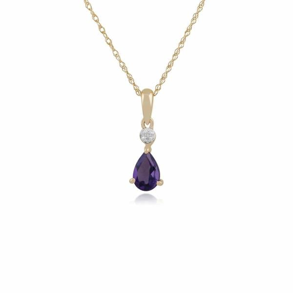 Classic Pear Amethyst & Diamond Pendant in 9ct Yellow Gold - Gemondo