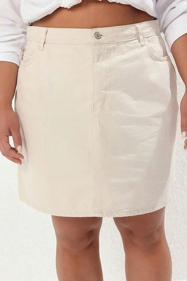 WOVCOR High Waist 100% Cotton A-Shape Denim Skirt