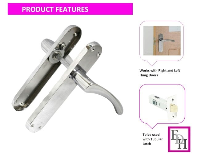 EDH Door Hardware Polished Chrome Twist Door Handle,Interior Latch Lever on Long Back Plate