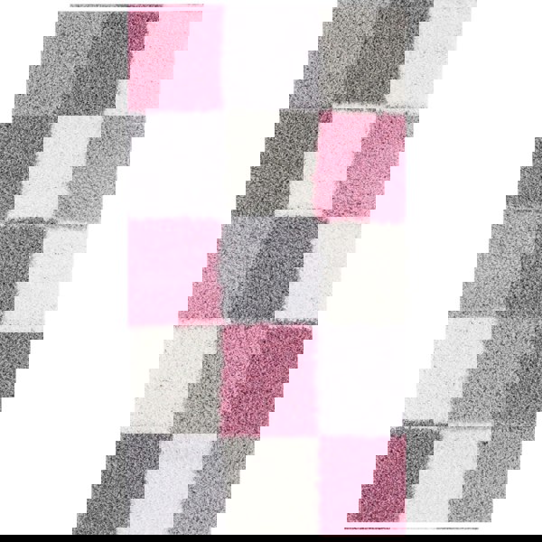 Geometric Design Thick Shaggy Area Rugs Pink