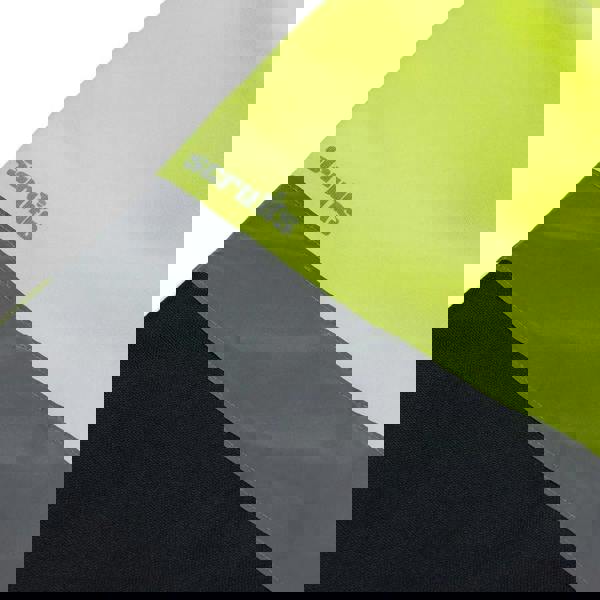 Scruffs High Visibility Mens Hi Viz Trade Workwear Trade Joggers, close-up of the fabric showing high visibility yellow, grey reflective strip, and black durable fabric.