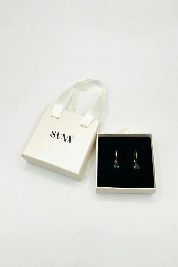 SVNX Rhinestone Teardrop Earrings in Green - Gift Boxed
