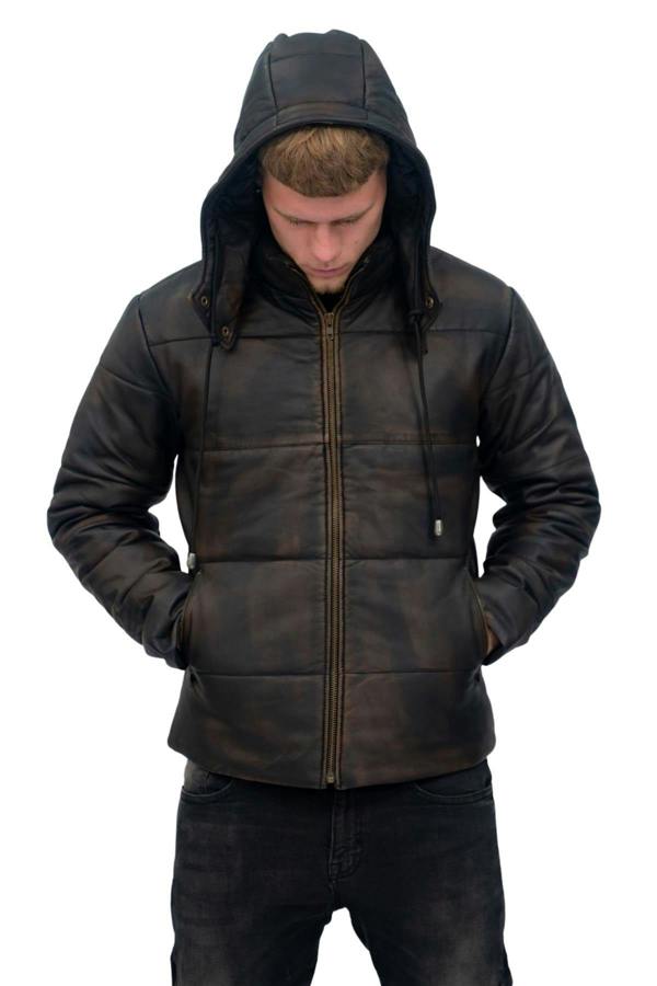 Infinity Leather Mens Puffer Leather Bomber Jacket-Augsburg
